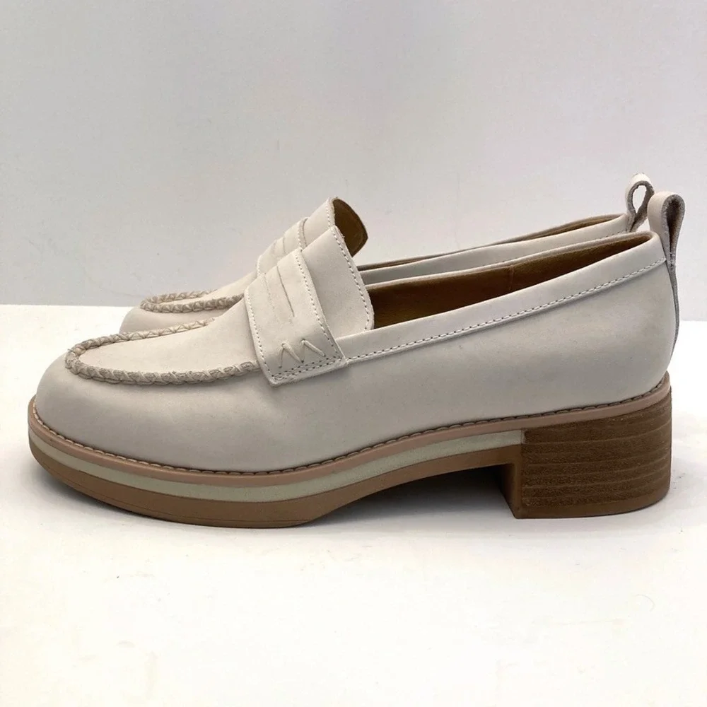 Crown Vintage Nirea Platform Penny Loafers Womens 10‎ Off White Leather Chunky